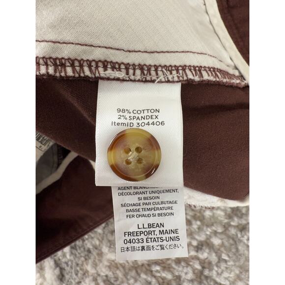 LL Bean Signature Womens Size 12 Rugged Cotton Blend Chino Pants Brown Button - Picture 10 of 13